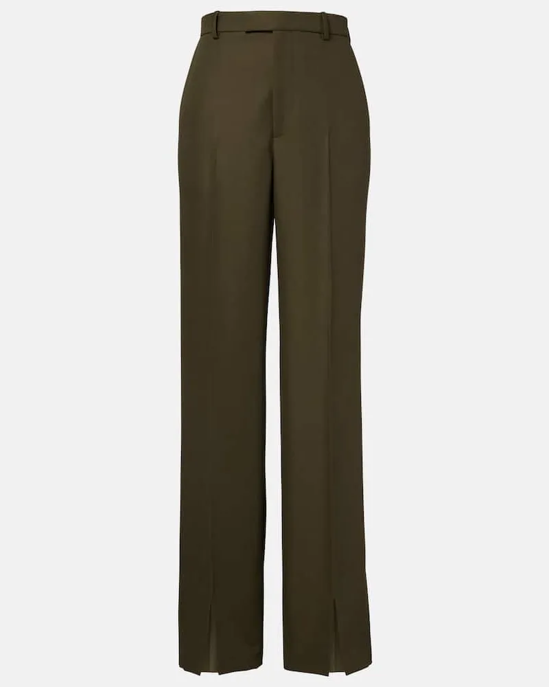 Gucci Weite Hose aus Wolle und Mohair Grün