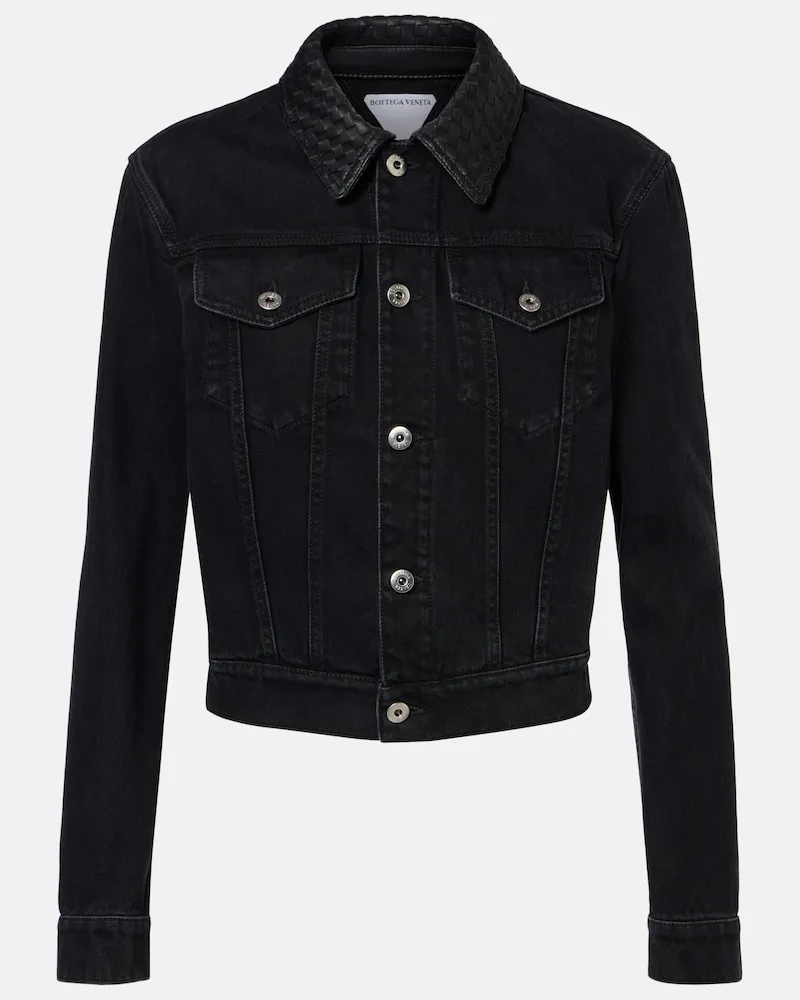 Bottega Veneta Jeansjacke Intrecciato mit Leder Schwarz