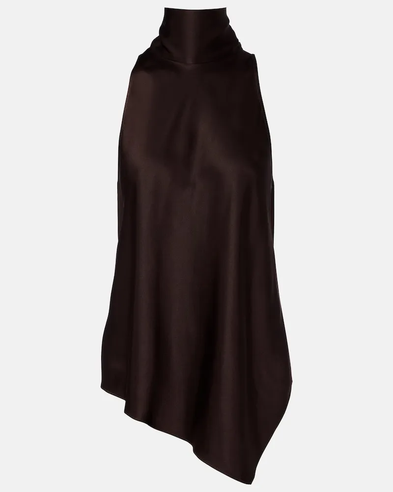 Brunello Cucinelli Asymmetrisches Top aus Seidensatin Braun