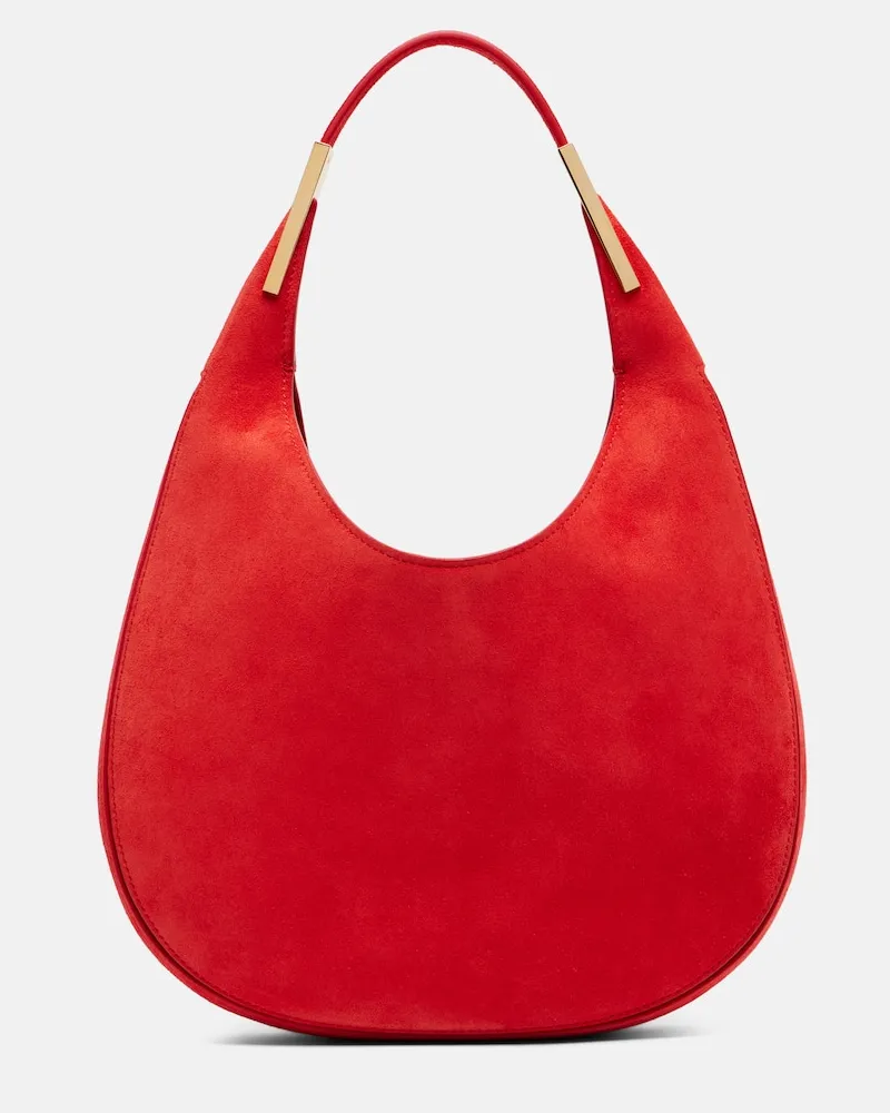 SAVETTE Schultertasche Florence Small aus Veloursleder Rot