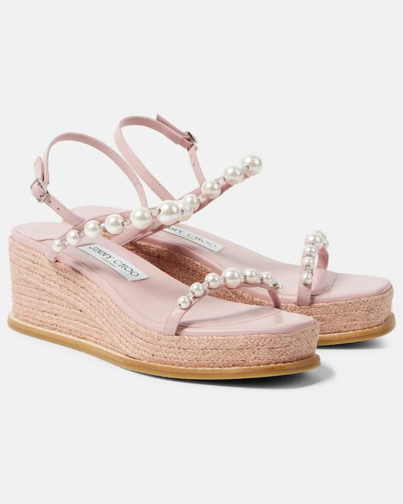 Jimmy Choo Verzierte Espadrille-Sandalen Amatuus 60 aus Leder Rosa