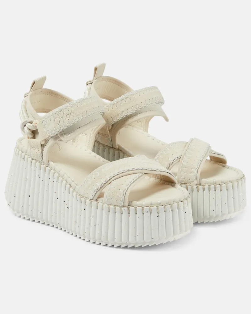 Chloé Chloé Plateausandalen Nama aus Veloursleder Weiß
