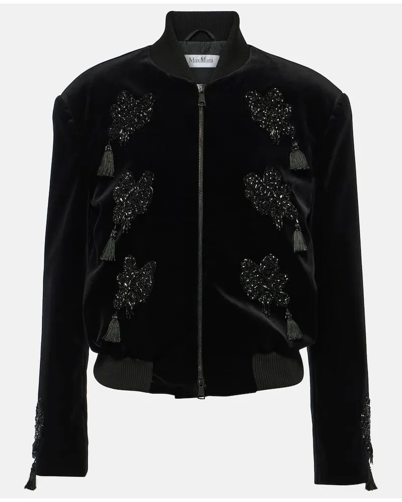 Max Mara Bestickte Bomberjacke Musette aus Samt Schwarz