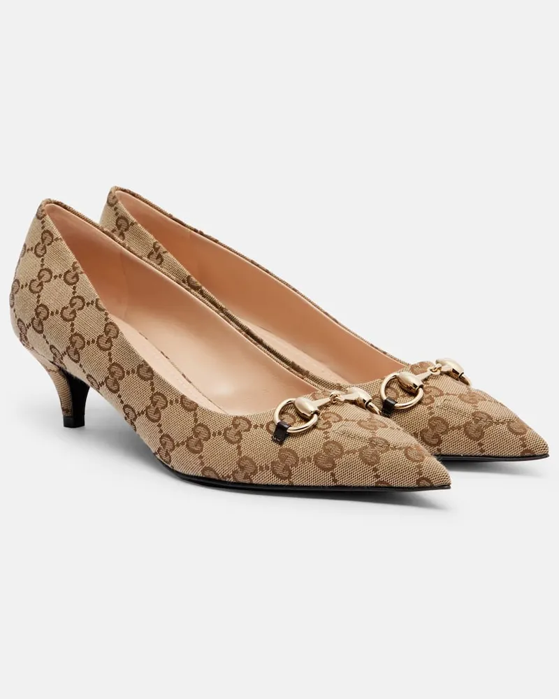 Gucci Pumps Eric GG Horsebit 45 aus Canvas Beige