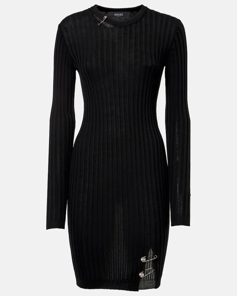 Versace Minikleid Safety Pin aus Rippstrick Schwarz