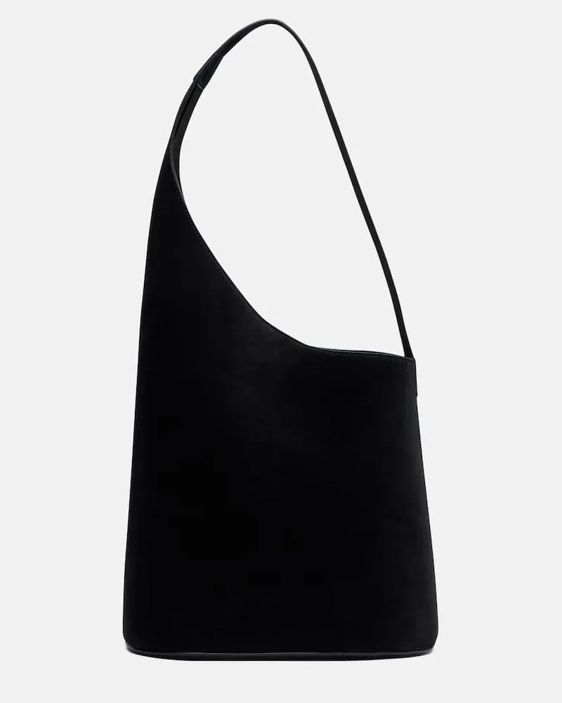 Aesther Ekme Tote Bag Demi Lune aus Veloursleder Schwarz