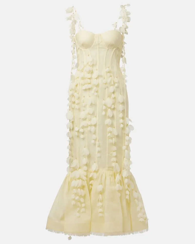 Zimmermann Cocktailkleid Dawning aus Leinen und Seide Gelb