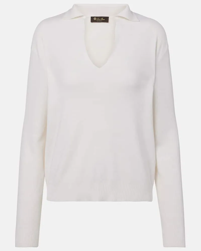 Loro Piana Polopullover aus Seide und Baumwolle Weiß