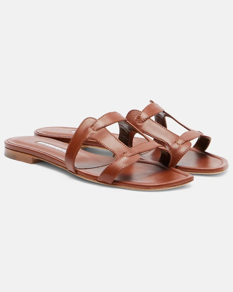 Manolo Blahnik Sandalen Grellanuflat aus Leder Braun