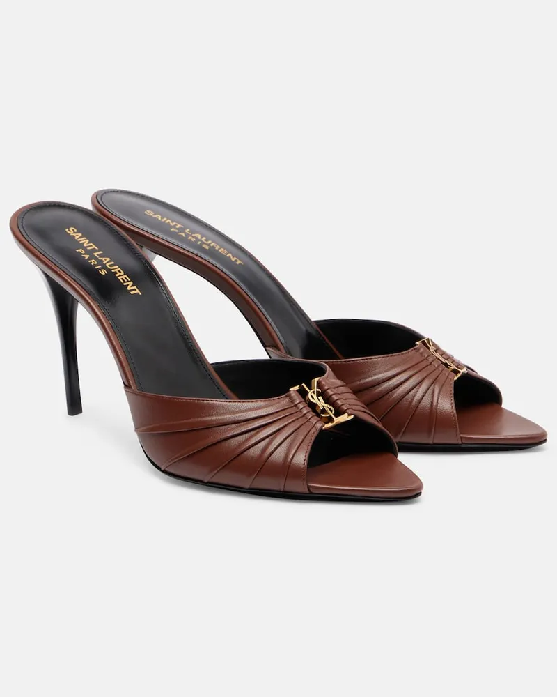 Saint Laurent Babylone Cassandre 90 Sandalen aus Leder Braun