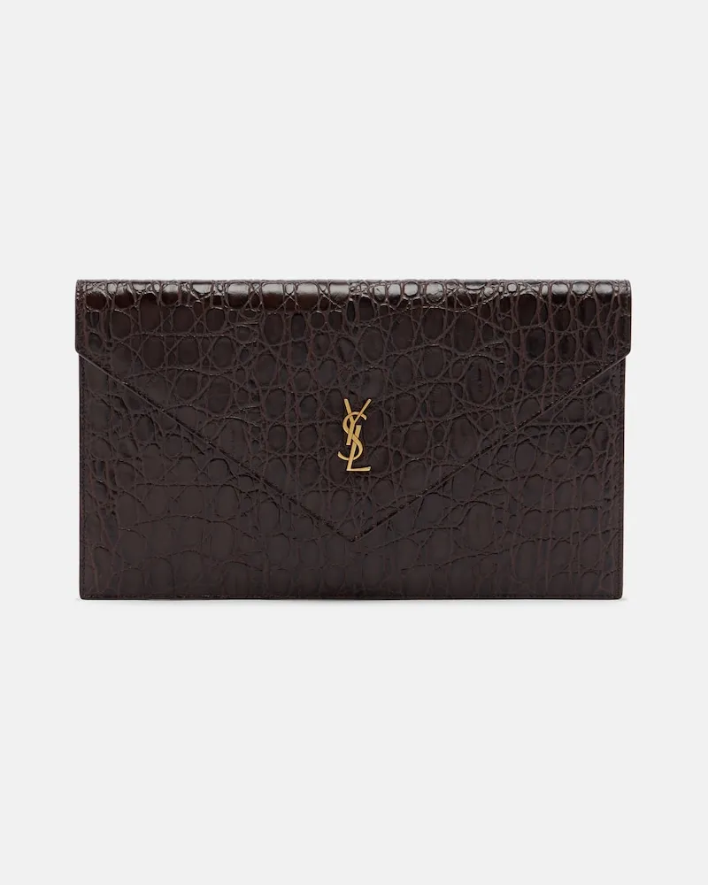 Saint Laurent Clutch Paris Cassandre aus Leder Braun