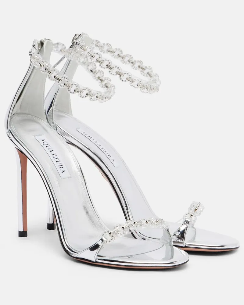Aquazzura Sandalen Bijoux 105 aus Metallic-Leder Silber