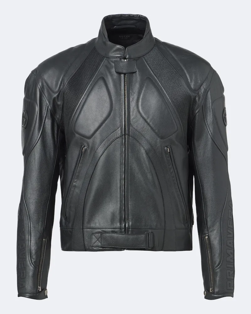 Gucci Bikerjacke Interlocking G aus Leder Schwarz