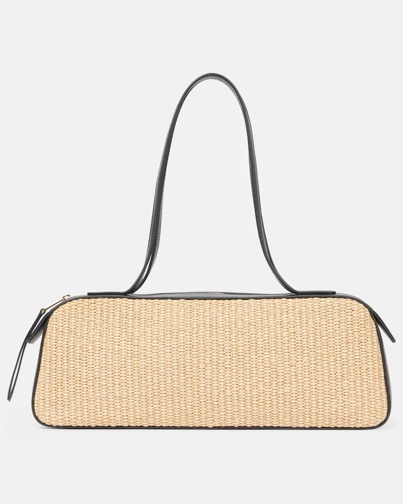 KHAITE Schultertasche Simona aus Raffiabast mit Leder Beige