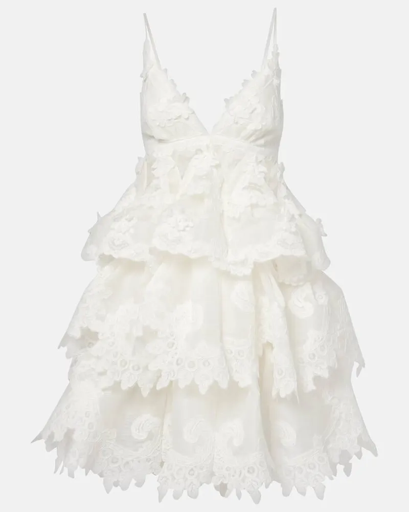 Zimmermann Minikleid Crush aus Leinen und Seide Weiã