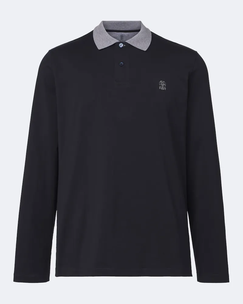 Brunello Cucinelli Poloshirt aus Baumwoll-Jersey Blau