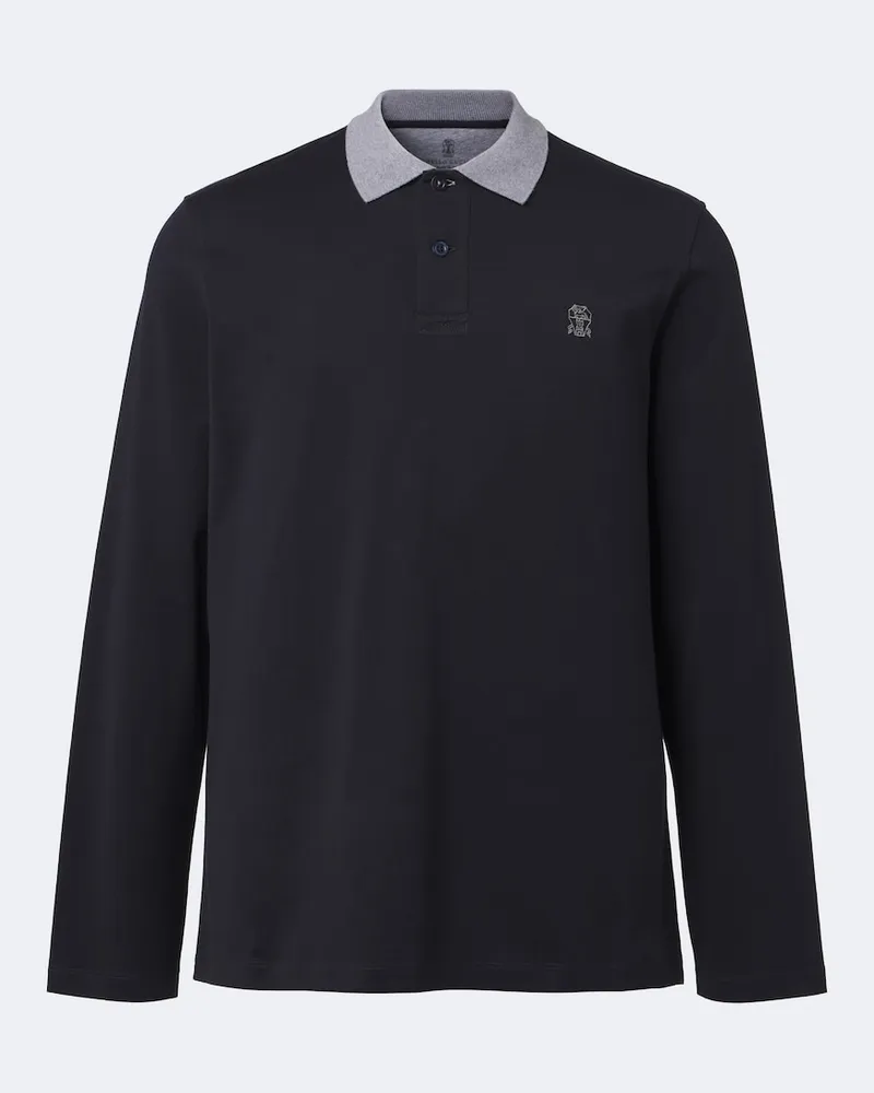 Brunello Cucinelli Poloshirt aus Baumwoll-Jersey Blau