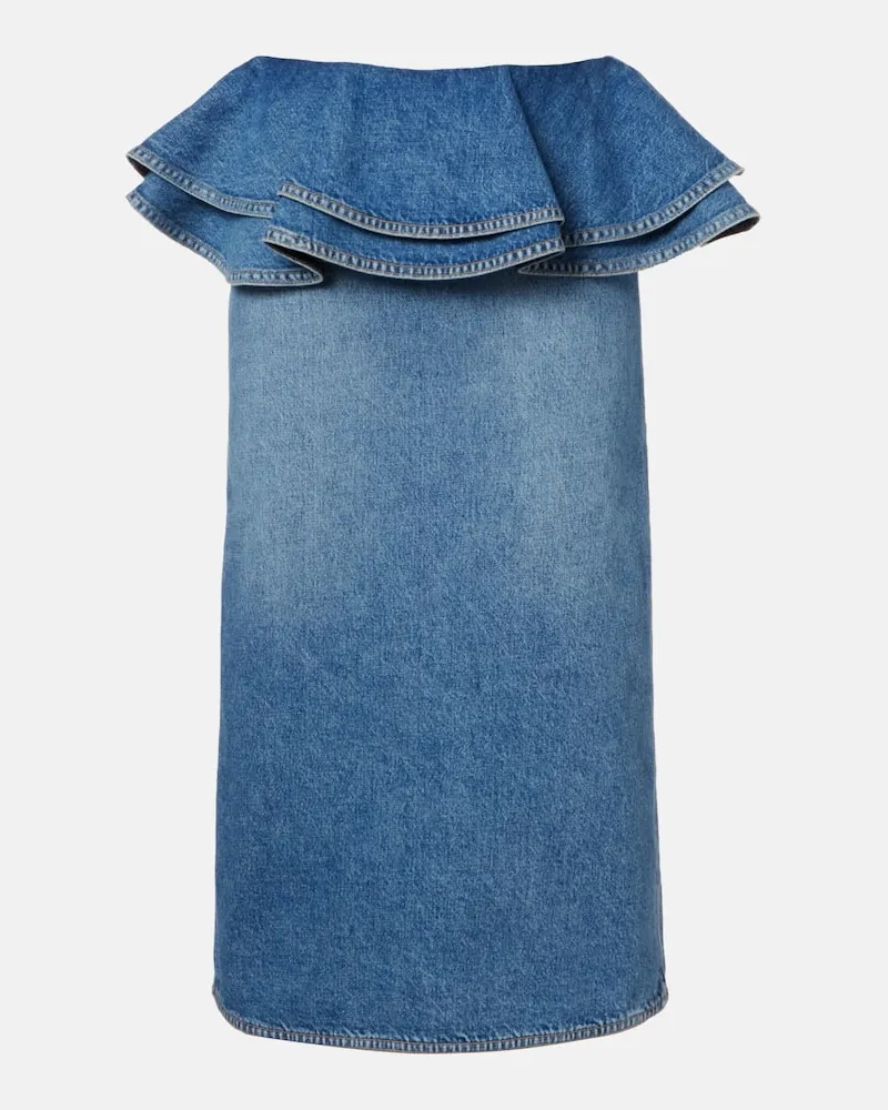 PLAN C Midirock aus Denim Blau