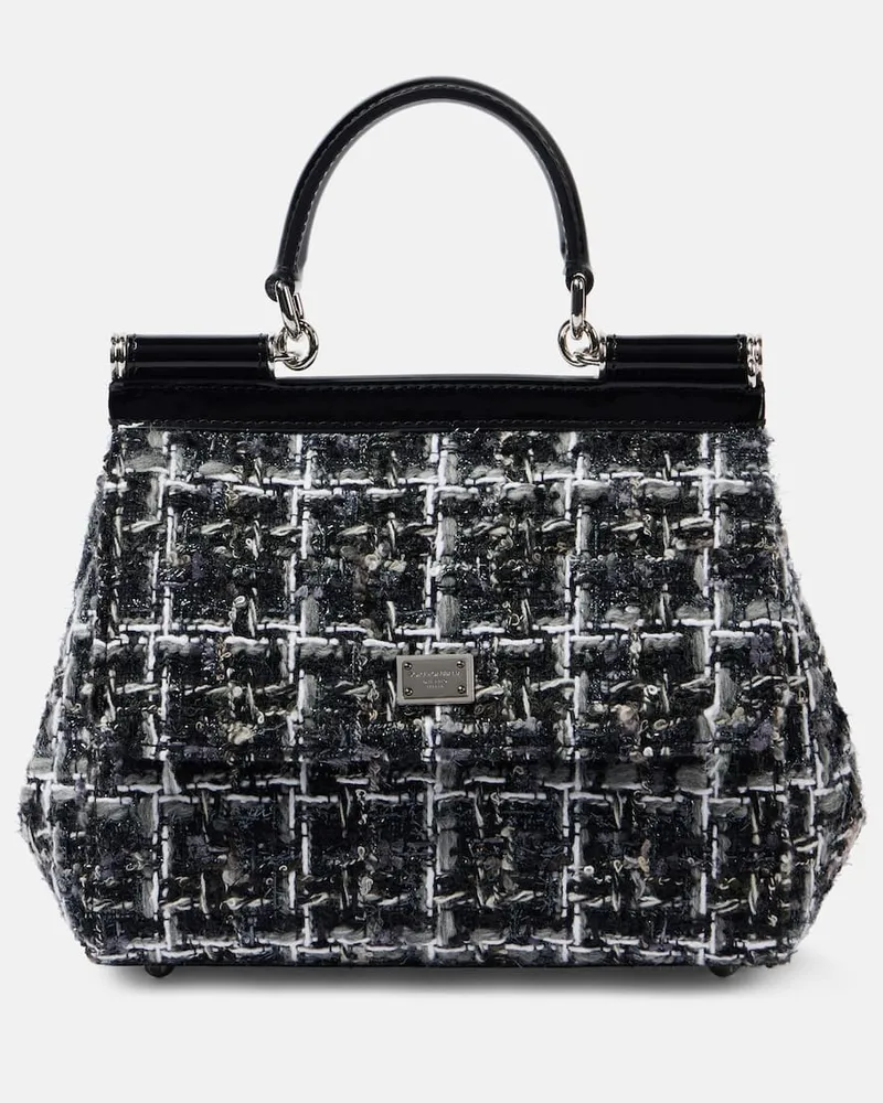 Dolce & Gabbana Tote Sicily Medium aus Bouclé Schwarz