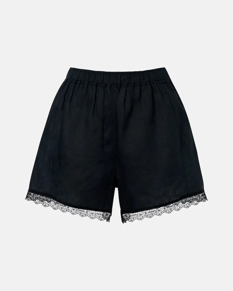 Ganni Shorts aus Leinen mit Spitze Schwarz