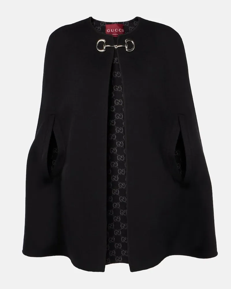 Gucci Cape Horsebit aus Wolle und Seide Schwarz