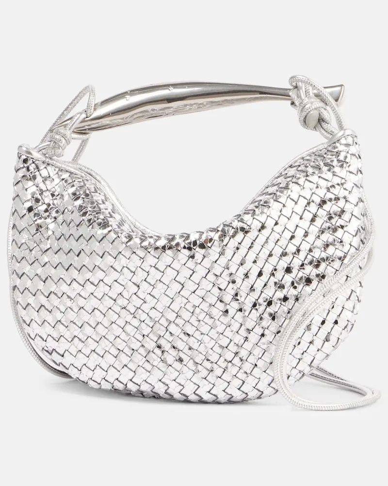 Bottega Veneta Schultertasche Sardine Baby aus Metallic-Leder Silber