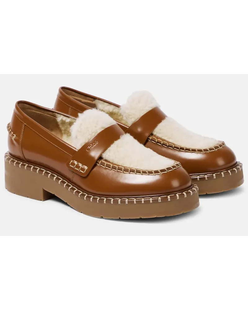 Chloé Chloe Loafers Noua aus Leder mit Shearling Braun