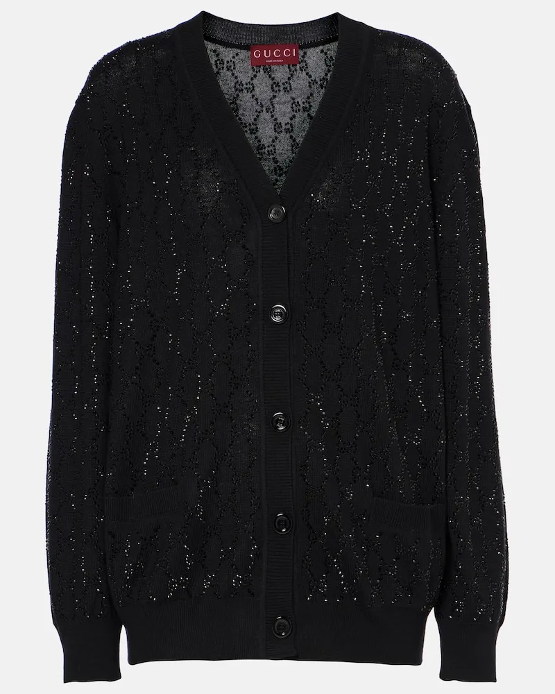 Gucci Cardigan GG aus Wolle mit Kristallen Schwarz