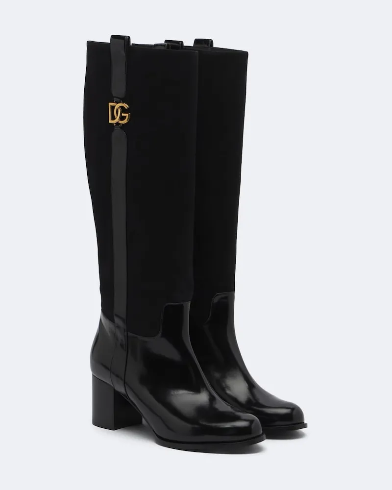 Dolce & Gabbana Stiefel DG aus Veloursleder und Leder Schwarz