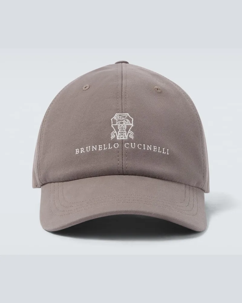 Brunello Cucinelli Bestickte Baseballcap aus Baumwolle Grau
