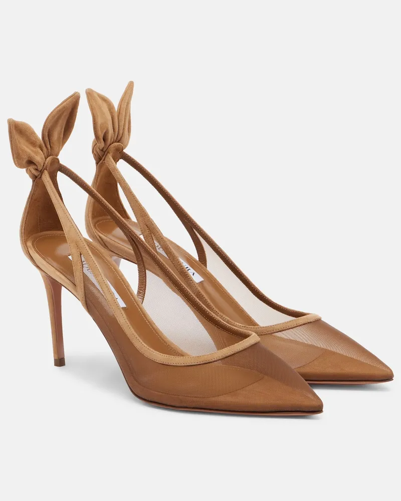 Aquazzura Pumps Bow Tie aus Mesh mit Veloursleder Braun