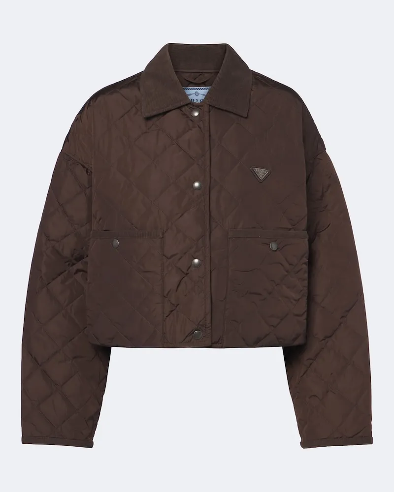 Prada Cropped Jacke aus Re-Nylon mit Cord Braun
