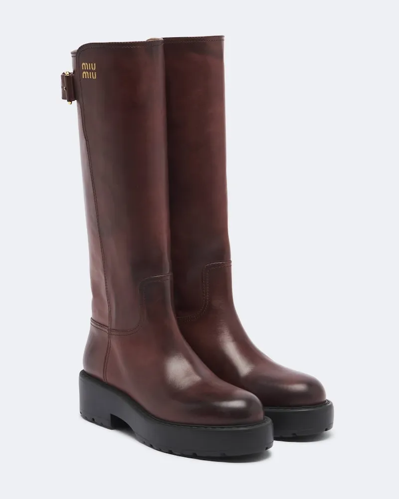 Miu Miu Kniehohe Stiefel aus Leder Braun