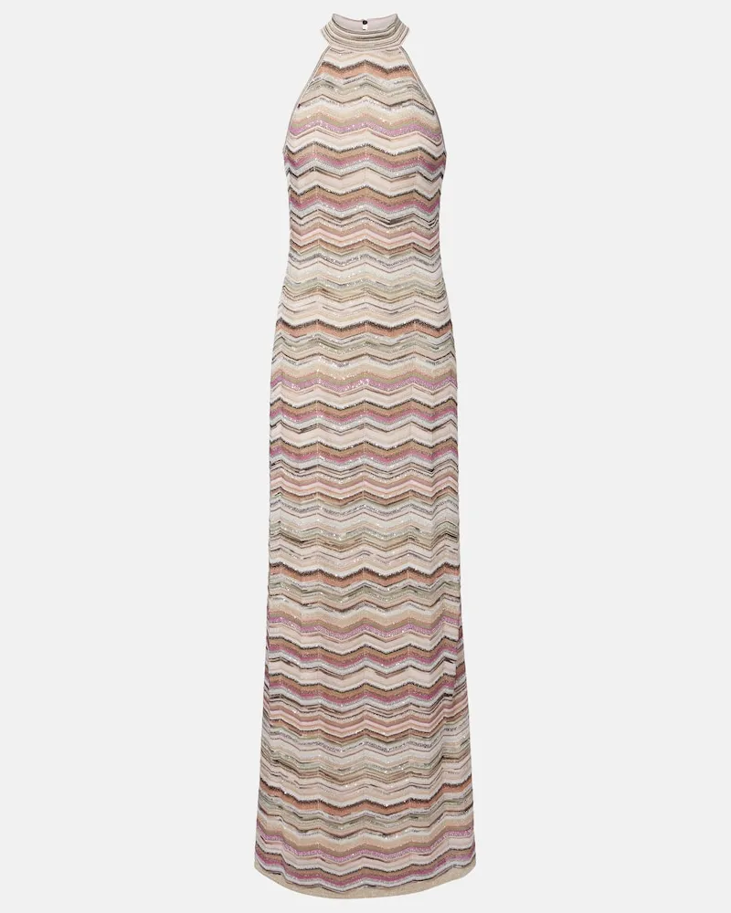 Missoni Maxikleid Zigzag aus Häkelstrick mit Pailletten Multicolor
