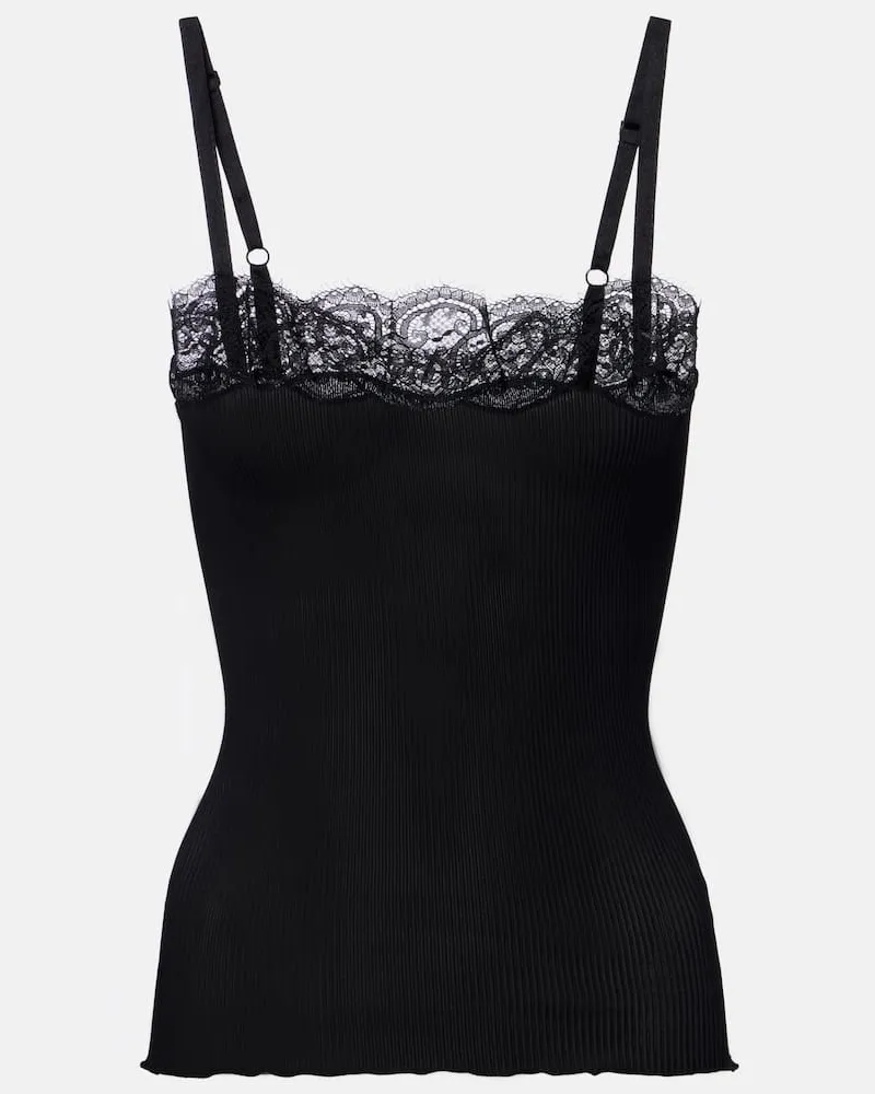 Saint Laurent Top aus Seiden-Jersey mit Spitze Schwarz