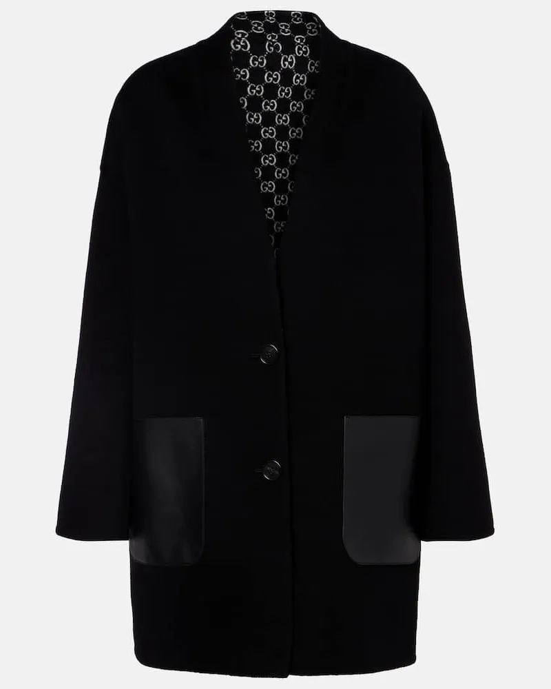 Gucci Wendbarer Mantel Caban aus Wolle mit Leder Schwarz