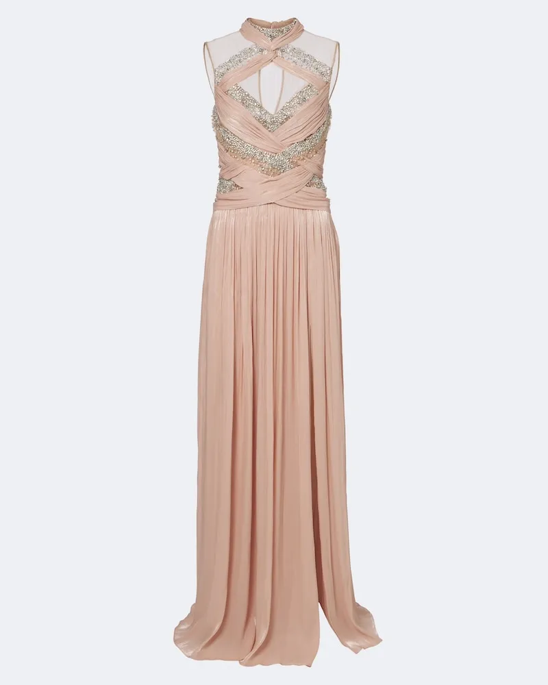 COSTARELLOS Verzierte Robe Avalia aus Georgette Rosa