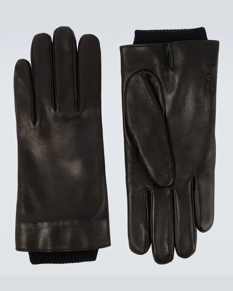 Saint Laurent Handschuhe Cassandre aus Leder mit Wolle Schwarz