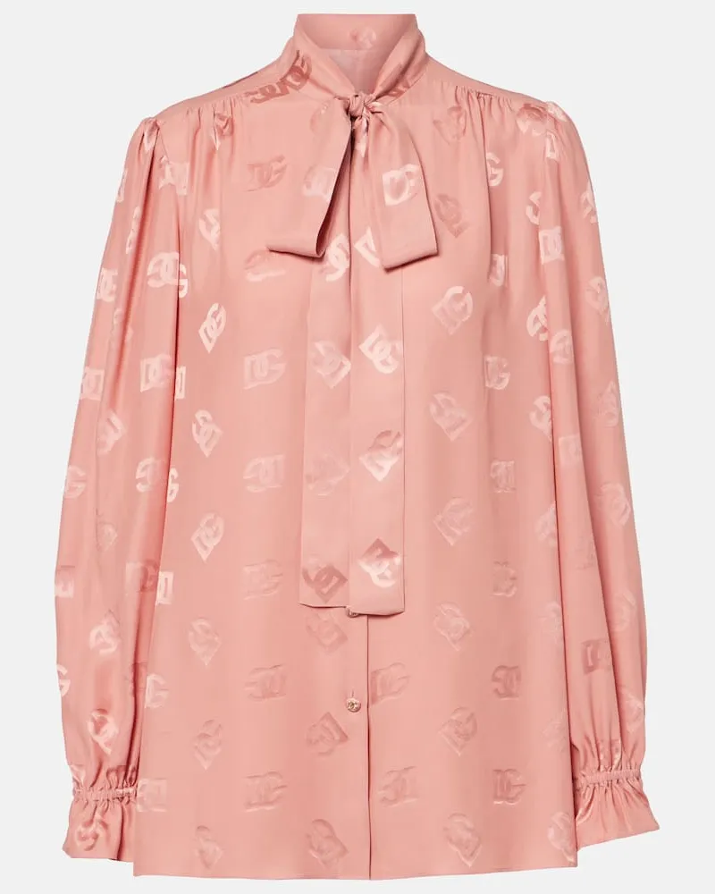 Dolce & Gabbana Schluppenbluse DG aus Seidensatin Pink