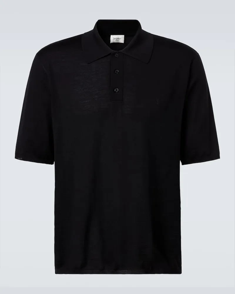 Saint Laurent Polohemd aus Wolle Schwarz
