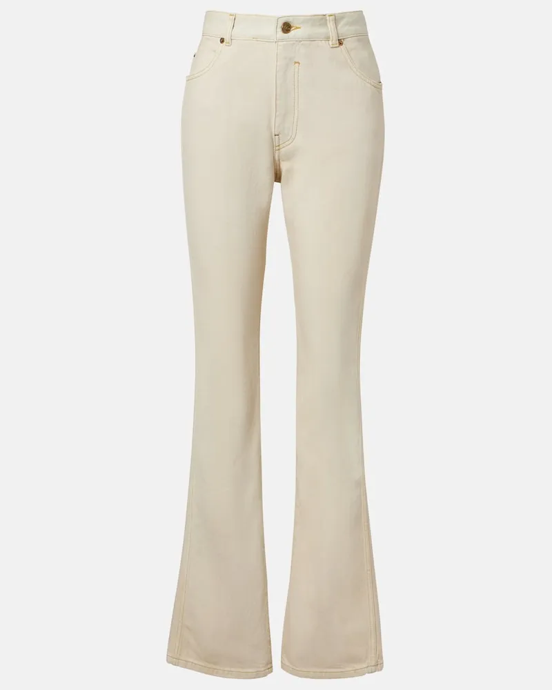 Balmain High-Rise Bootcut Jeans Beige