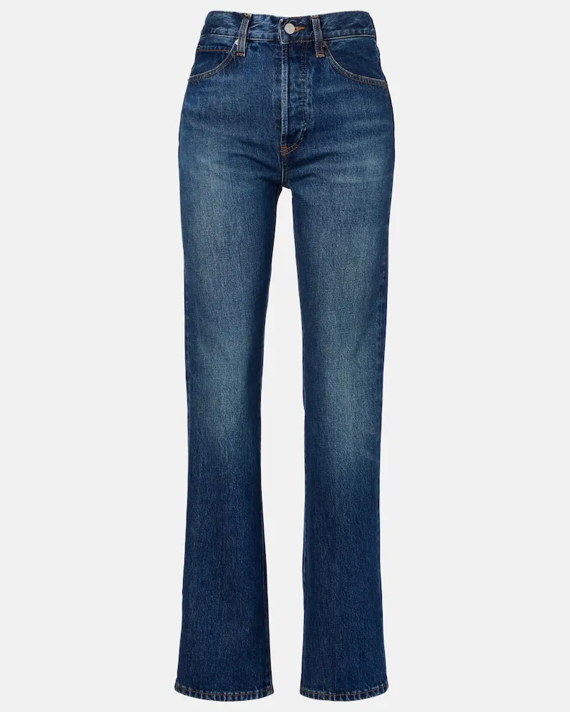 Frame Denim High-Rise Straight Jeans Vertical Blau