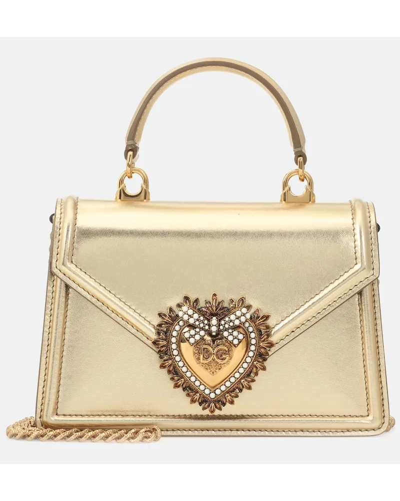 Dolce & Gabbana Verzierte Tote Devotion Small aus Metallic-Leder Gold
