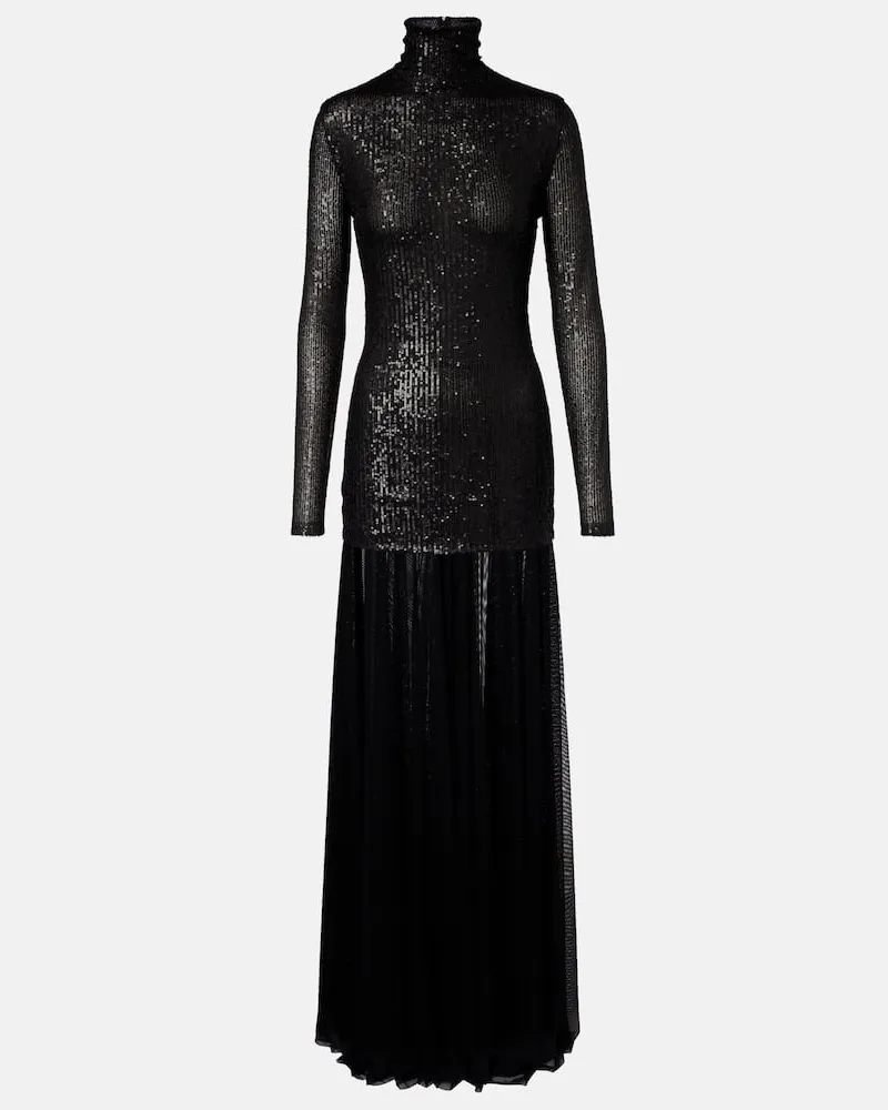 Norma Kamali Robe aus Mesh mit Pailletten Schwarz