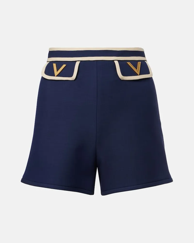 Valentino Garavani High-Rise Shorts VGold aus Crepe Couture Blau