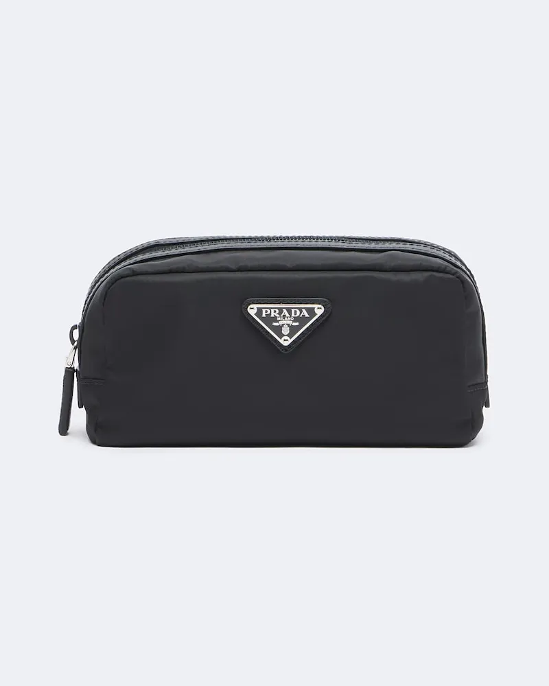 Prada Kosmetiketui aus Re-Nylon mit Saffiano-Leder Schwarz