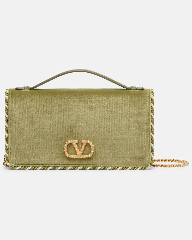 Valentino Garavani Schultertasche VLogo Mini aus Samt Grün