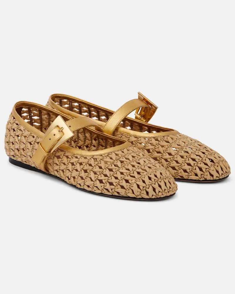 Paris Texas Mary-Jane-Ballerinas Sveva aus Raffiabast Gold