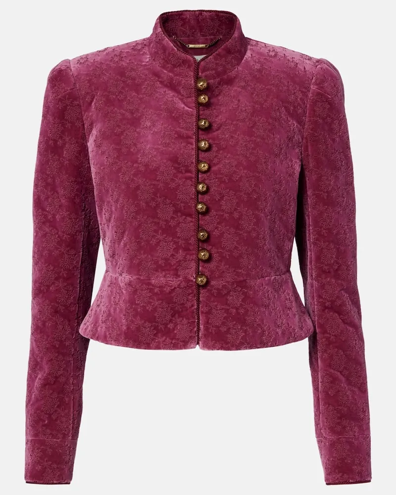 Chloé Chloé Bestickte Cropped-Jacke aus Baumwollsamt Violett