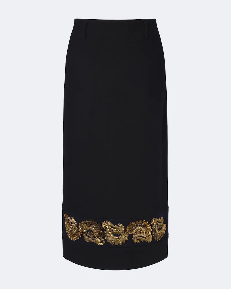 Dries van Noten Verzierter Midirock aus einem Wollgemisch Schwarz